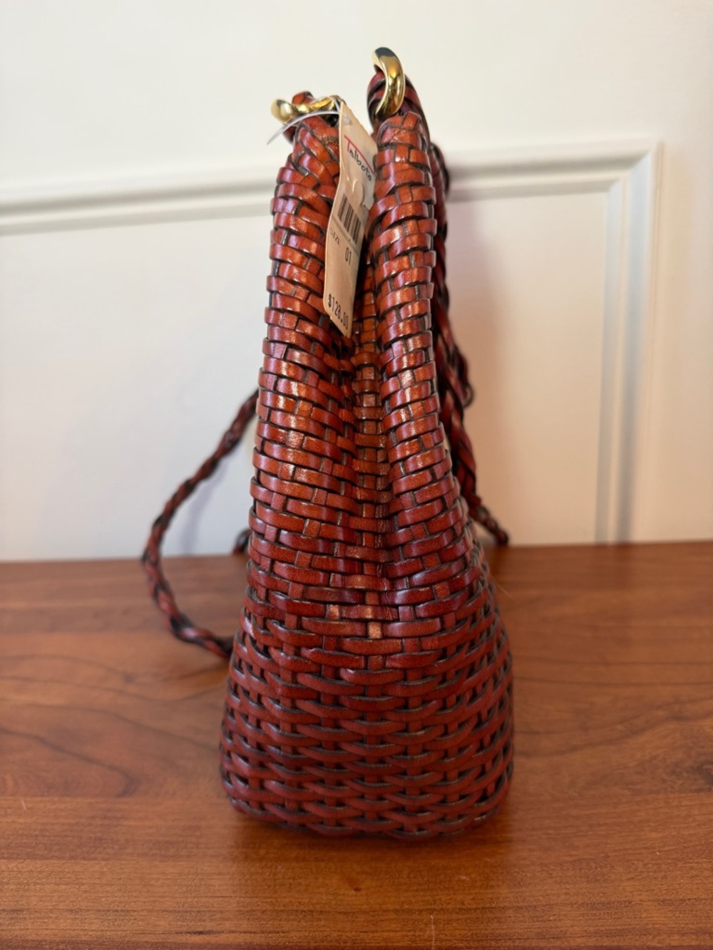 Talbots Woven Leather Crossbody Bag, Rich Brown; Magnetic Close, Braided Straps - Picture 6 of 16